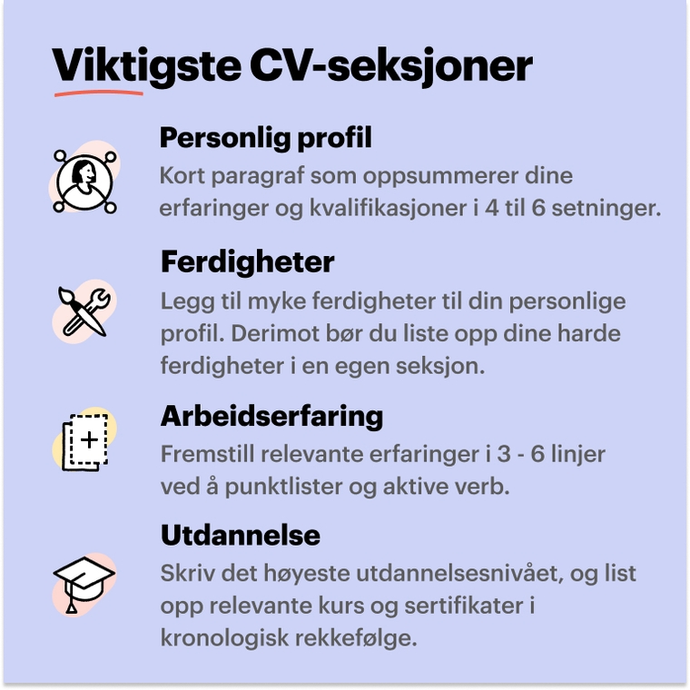 Viser viktige CV seksjoner en frisør skal ta med på sin CV