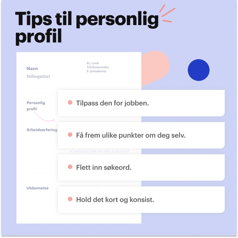 Tips til hvordan en god profil skal skrives på en servitør CV