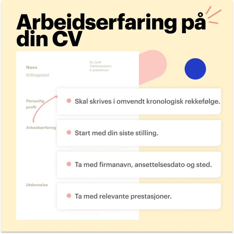 Viser hvordan du skal legge til arbeidserfaring på en nyutdannet CV